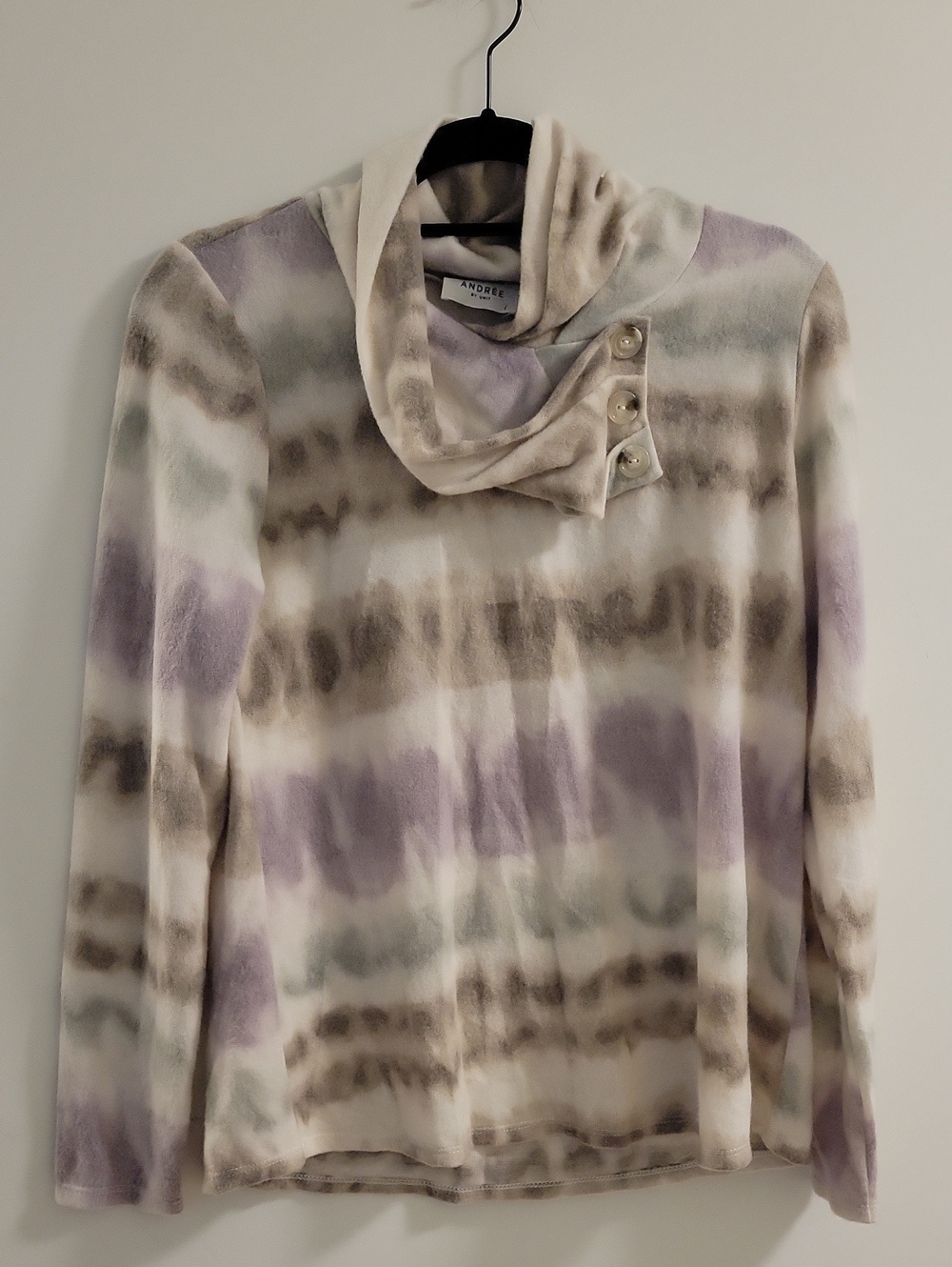 Andre By Unit Soft Tie-Dye Cowl Neck Sweater - Lavender & Cream Size Small RARE
